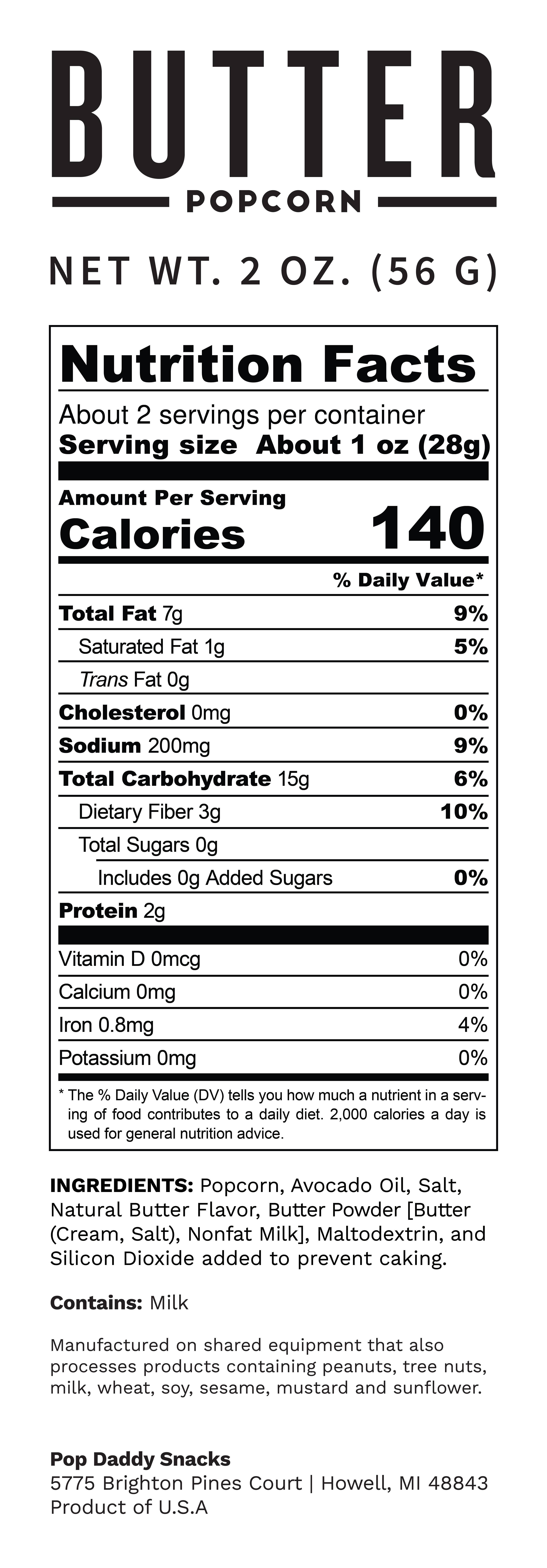 Pop Daddy Snacks - Wholesale Popcorn - Pop Daddy – Natural Butter Flavored Popcorn 2.0oz2