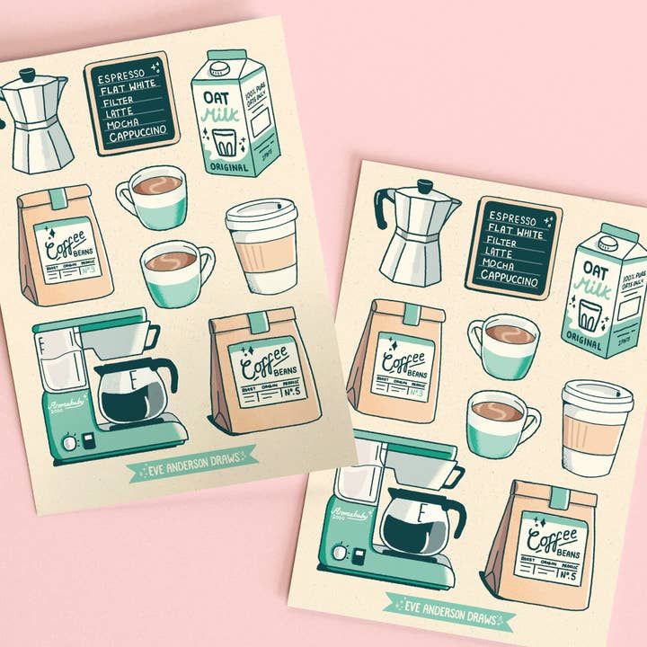 Eve Anderson Draws - Wholesale Sticker - Coffee Sticker Sheet - A62