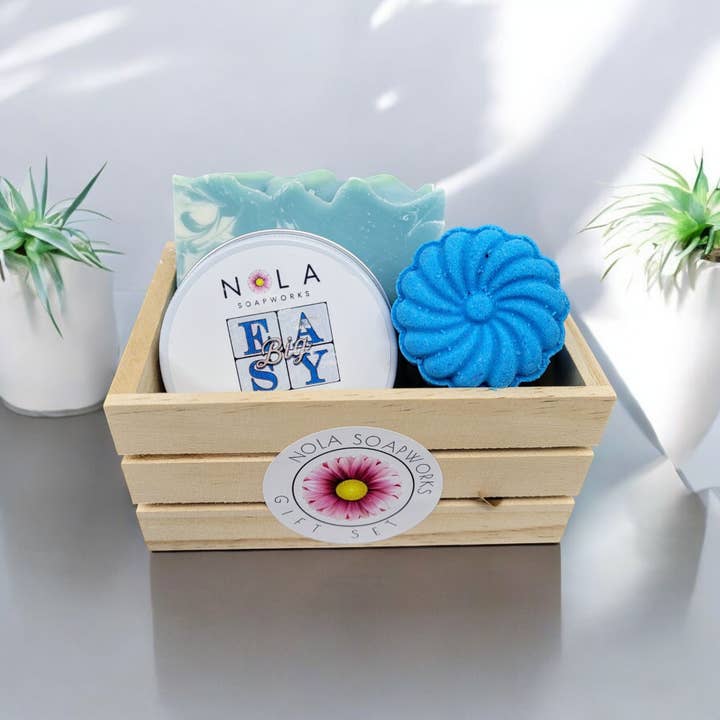 Essentially NOLA Soap Works - Wholesale Soap Set - NOLA SoapWorks Gift Crate - Soap + Candle + Bath Bomb