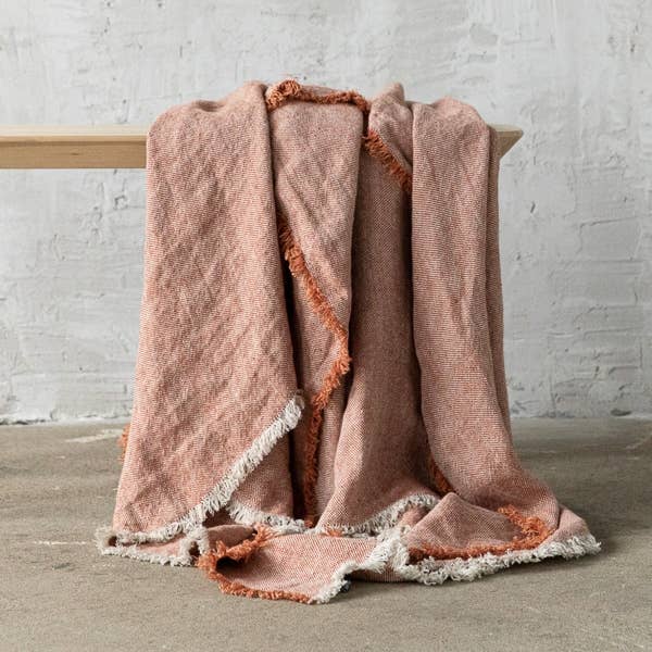 Linen Throw With Fringes Brick Rustico for wholesale by LinenMe
