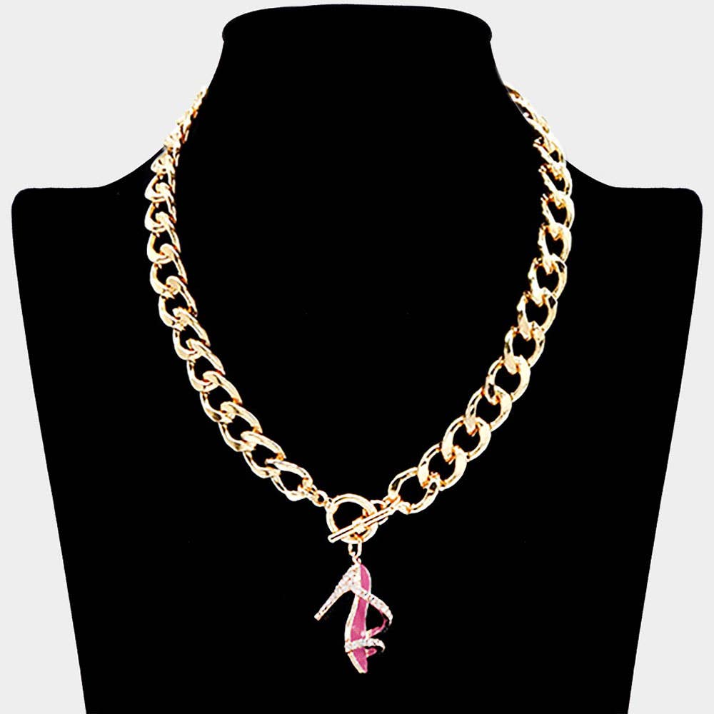 Sensibling Corp. - Wholesale Pendant/Charm Necklace - Rhinestone Embellished Enamel Stiletto Heel Pendant Toggle Necklace0