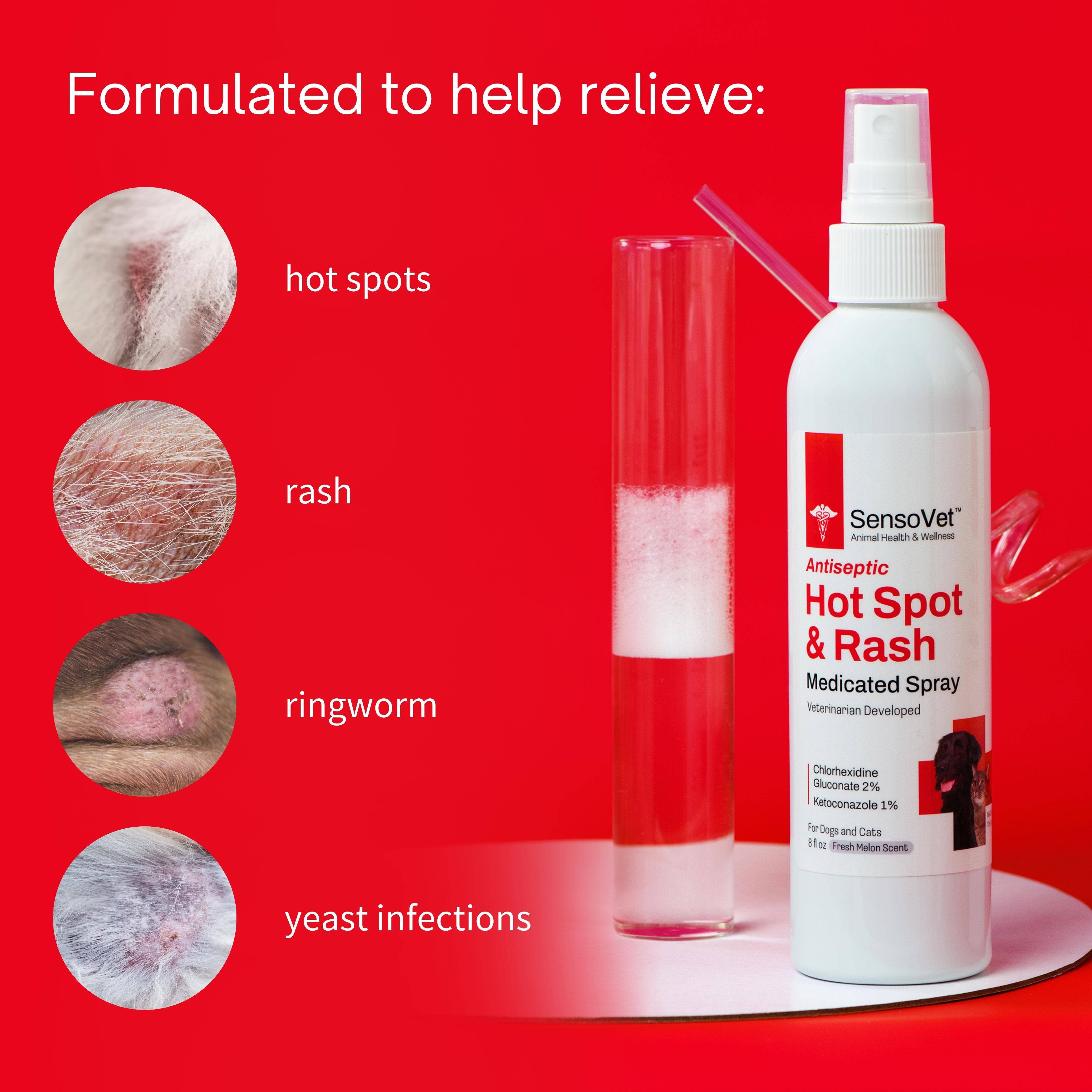SensoVet - Vendita all'ingrosso Spray - Cani e gatti - Antisettico per punti caldi ed eruzioni cutanee per cani e gatti - 8oz2