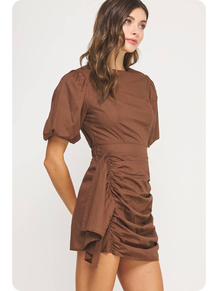 Strut & Bolt - Wholesale Dress - Women's - Ruched Short Puff Sleeve Voile Mini Dress55