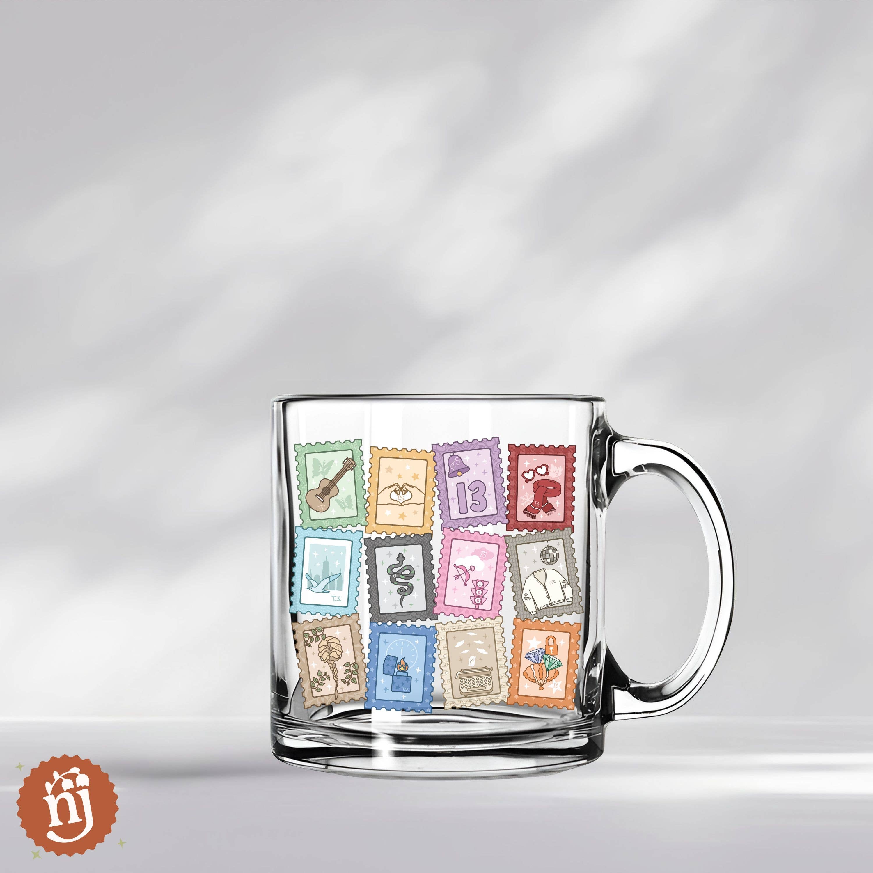 Nearly June Design Co - Wholesale Coffee Mug - Eras Inspired Stamps Glass Mug2