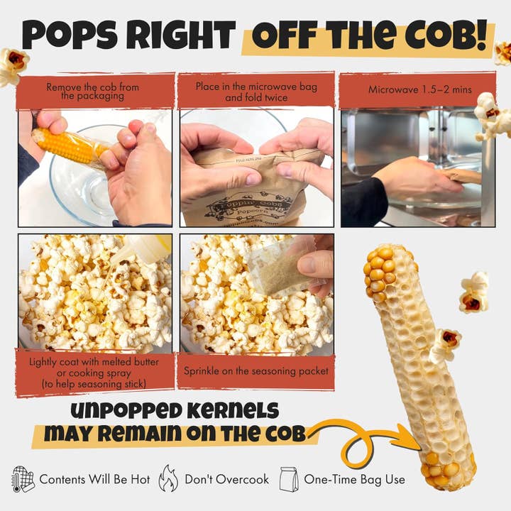 Poppin' Cobs Popcorn - Wholesale Popcorn - Popcorn on the Cob with Spicy Buffalo Seasoning 6