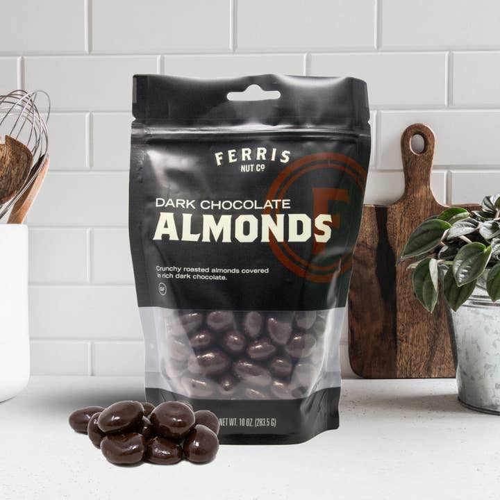 Dark Chocolate Almonds 10 oz. for wholesale by Ferris Coffee & Nut Co.