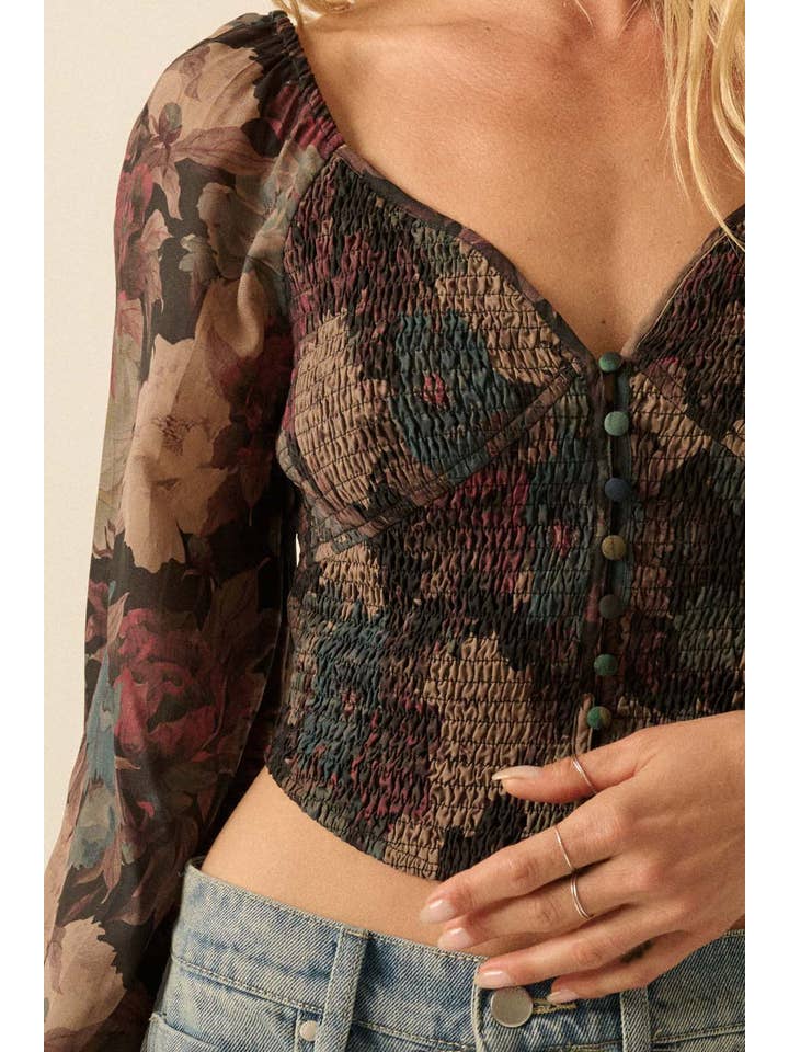 Promesa USA - Wholesale Blouse - Women's - Floral-Print Smocked Sweetheart Corset Peasant Top7