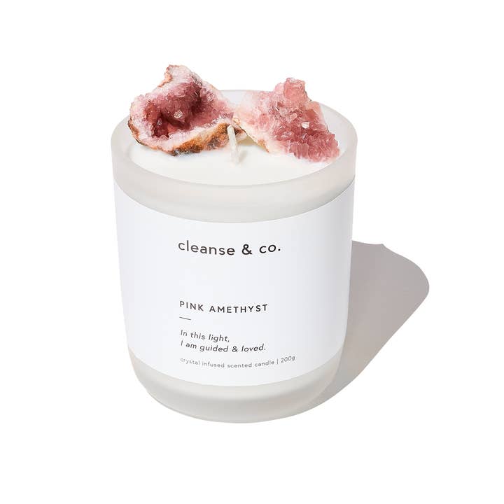 Cleanse & Co. - Wholesale Jar/filled candle - Pink Amethyst Intention Crystal Candle - guided & loved