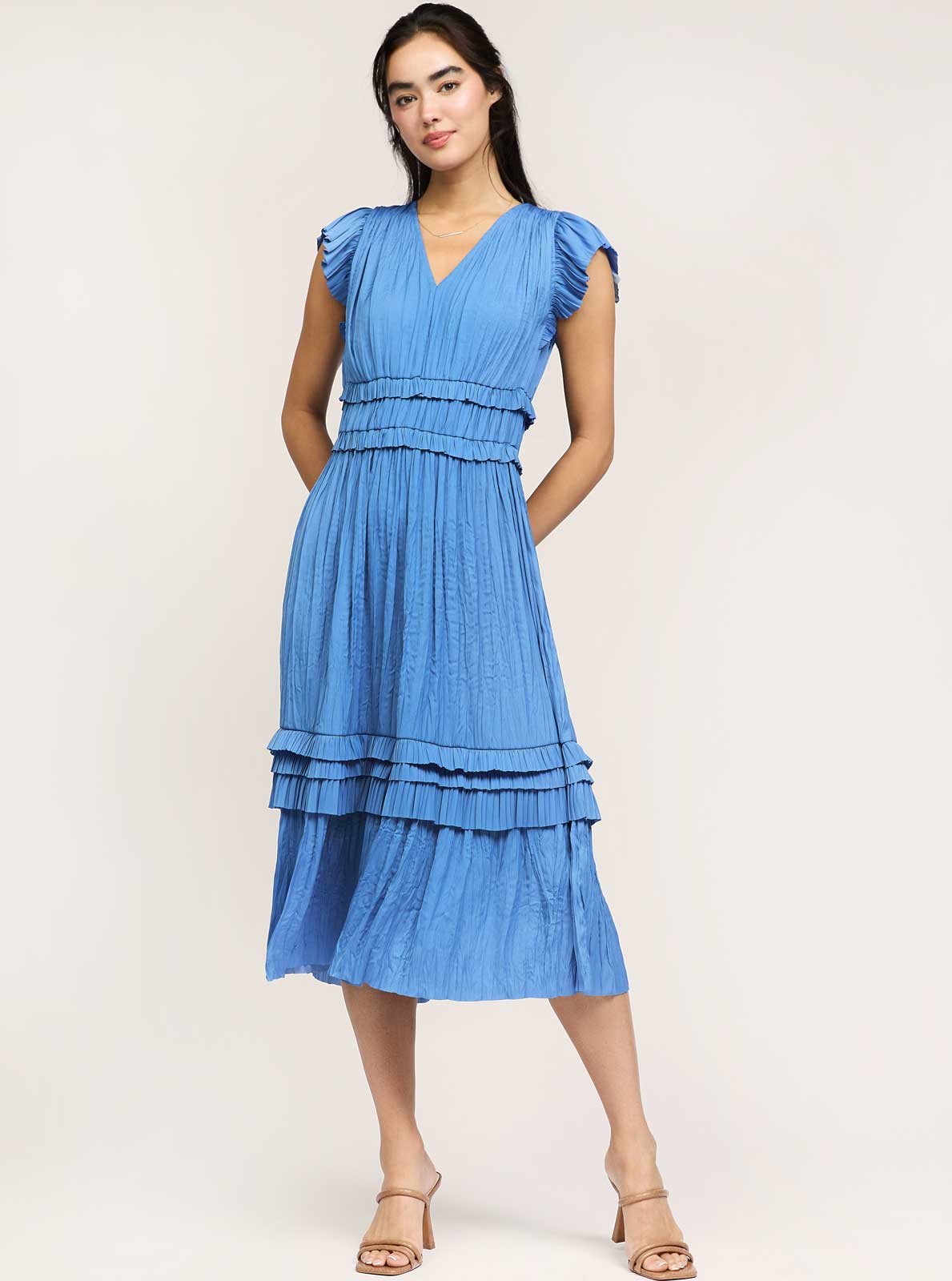 Current Air – wholesale Dress – Women's – Pleated Sleeve Ruffle Long Dress0