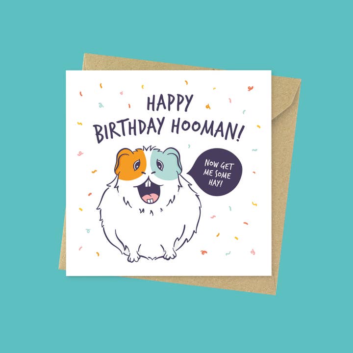 Goofy Guineas – Großhandel Geburtstagskarten – Herzlichen Glückwunsch zum Geburtstag Hooman! Lustige Meerschweinchen-Geburtstagskarte