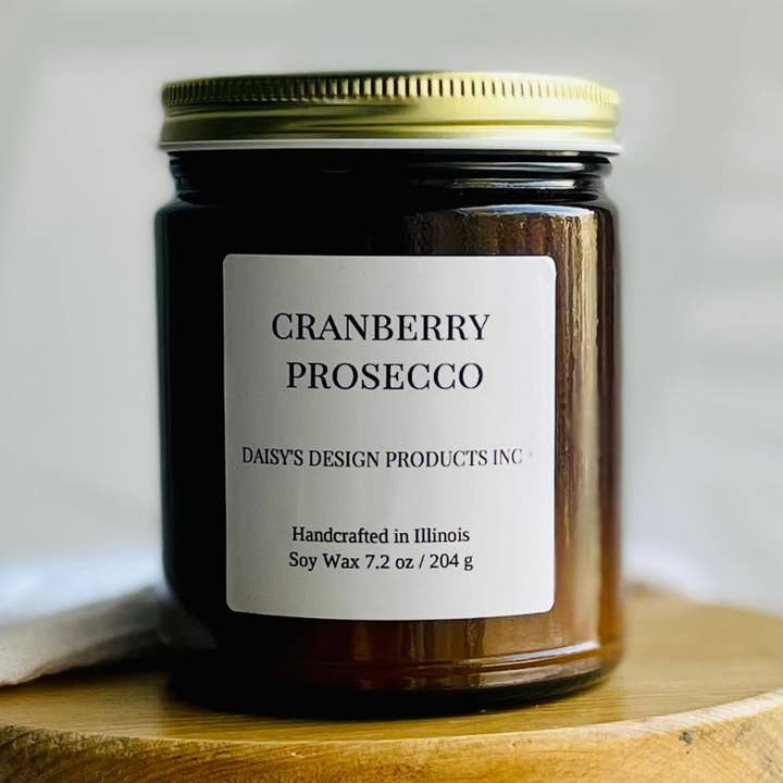 Cranberry Prosecco / 7.2 oz 100% Soy Wax Candle for wholesale by Daisy's Design Products Inc.