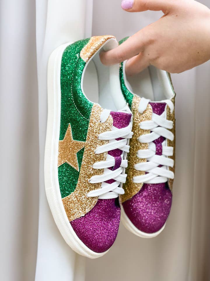 Blanc Chaussures plates à lacets avec paillettes tricolores pour Mardi Gras en vente sur Faire