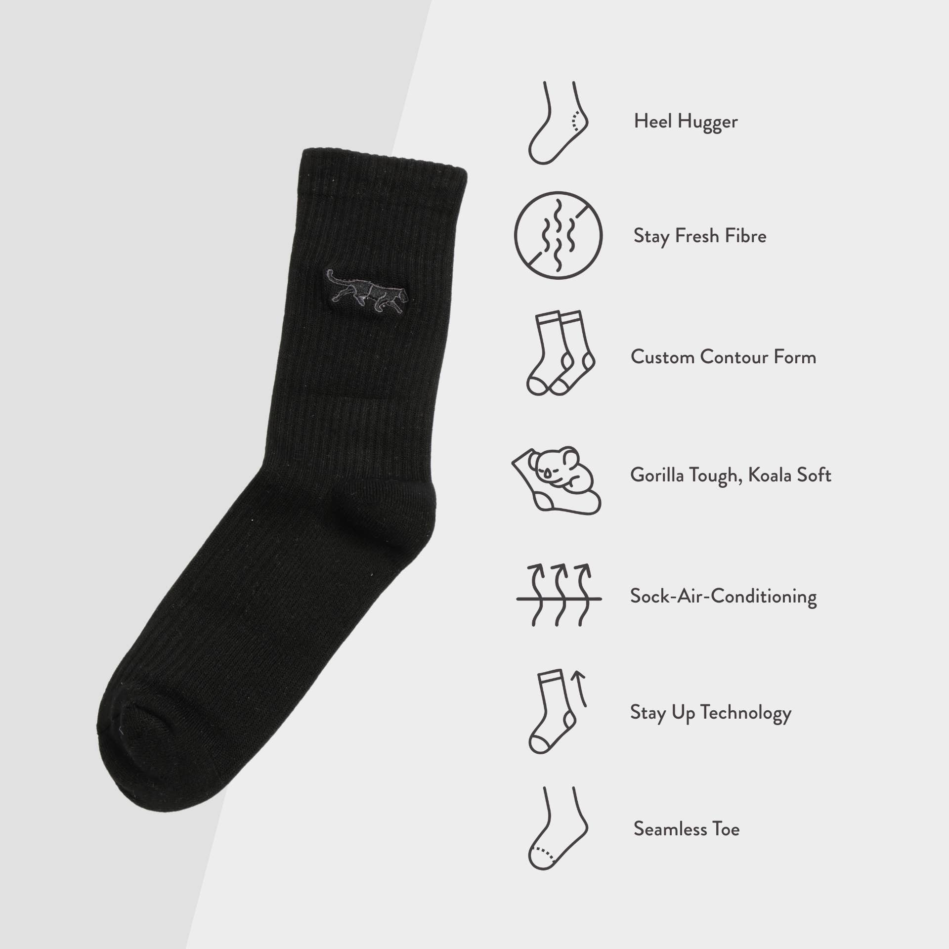 Bare Kind Socks - Wholesale Socks - Unisex - Black Panther Socks | Ribbed Bamboo Socks | Black Socks5