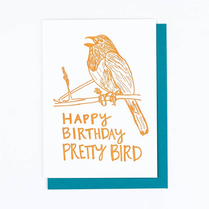 Macon York Press - Wholesale Birthday Card - Birthday Letterpress Greeting Card: Eastern Towhee "Pretty Bird"0