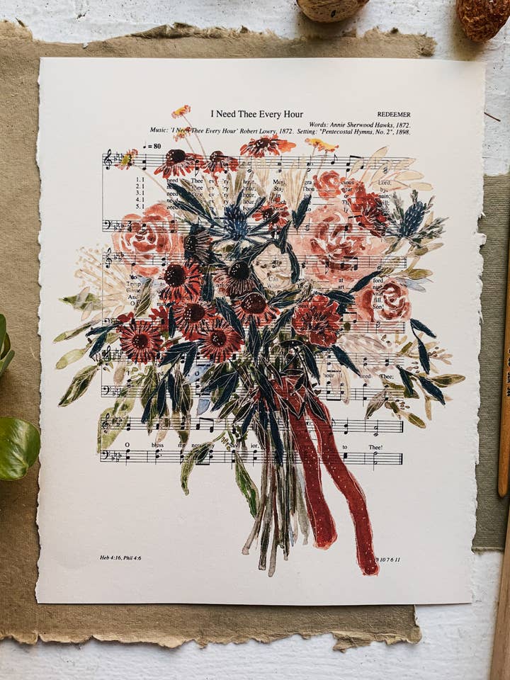 "I Need Thee Every Hour" Fine Art Print | Hymn Music Sheet for wholesale by Patsy Shaw