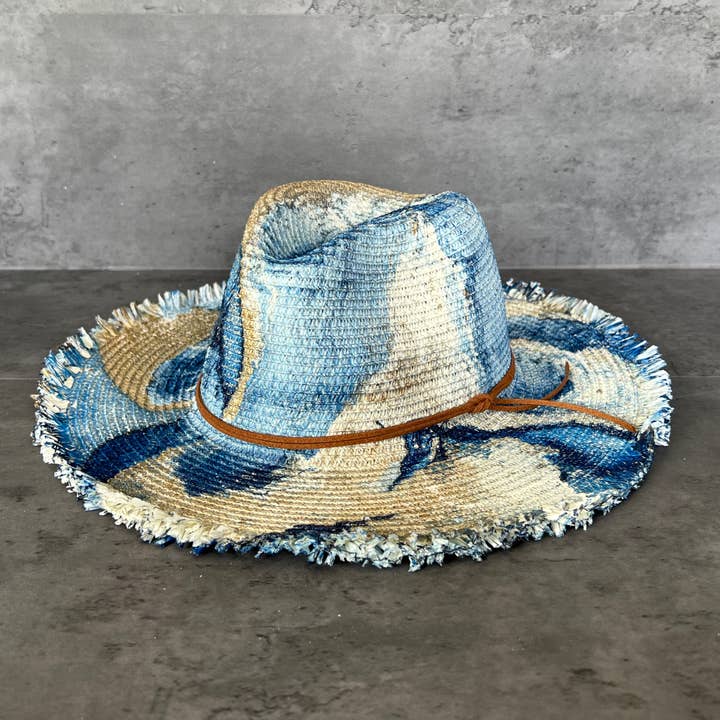 N.Y.M.F. by Co - Wholesale Straw Hat - Women's - Marbled Straw Fringe Rancher Hat