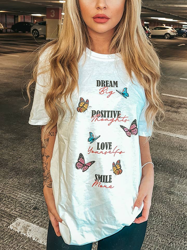 T-Shirt Vibes Positive Borboletas Branca por atacado de Splashy