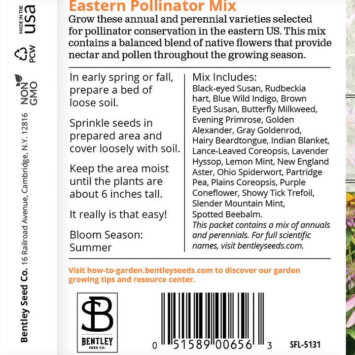 Bentley Seed Co. - Wholesale Plant Seeds - Wildflower, Eastern Pollinator Wildflower Mix Seed Packets1