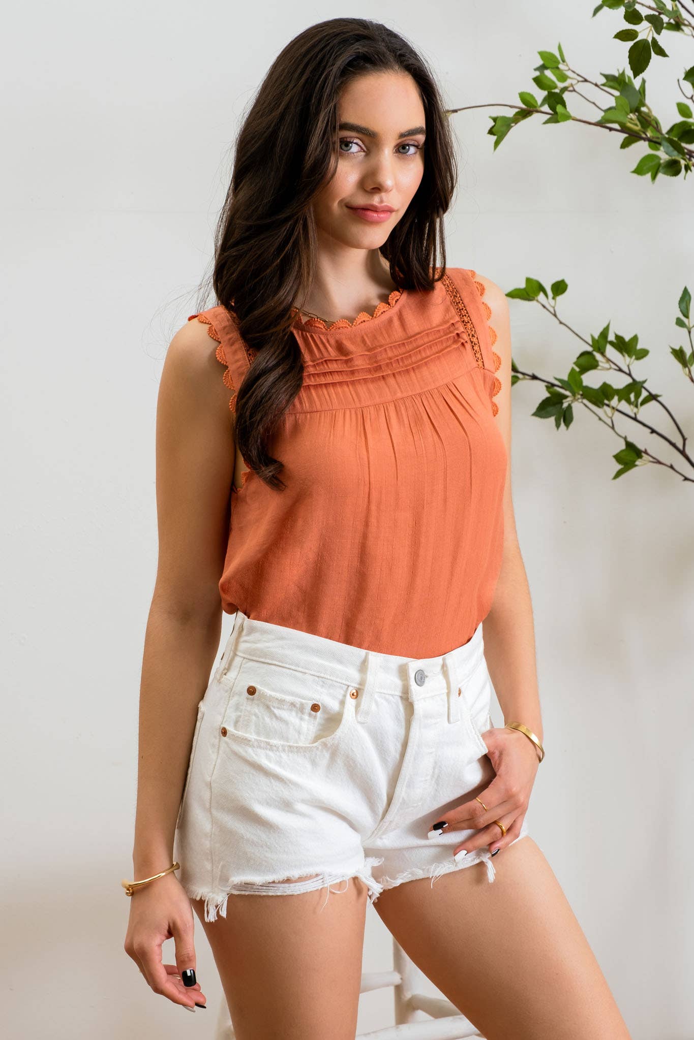 Blu Pepper - Wholesale Blouse - Women's - SLEEVELESS LACE EDGE WOVEN TOP34