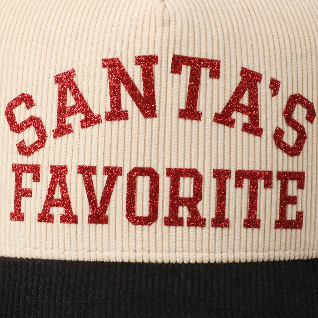 Fashion City - Wholesale Baseball Cap - Unisex - Santa's Favorite Glitter Text 5 Panel Corduroy Cap12