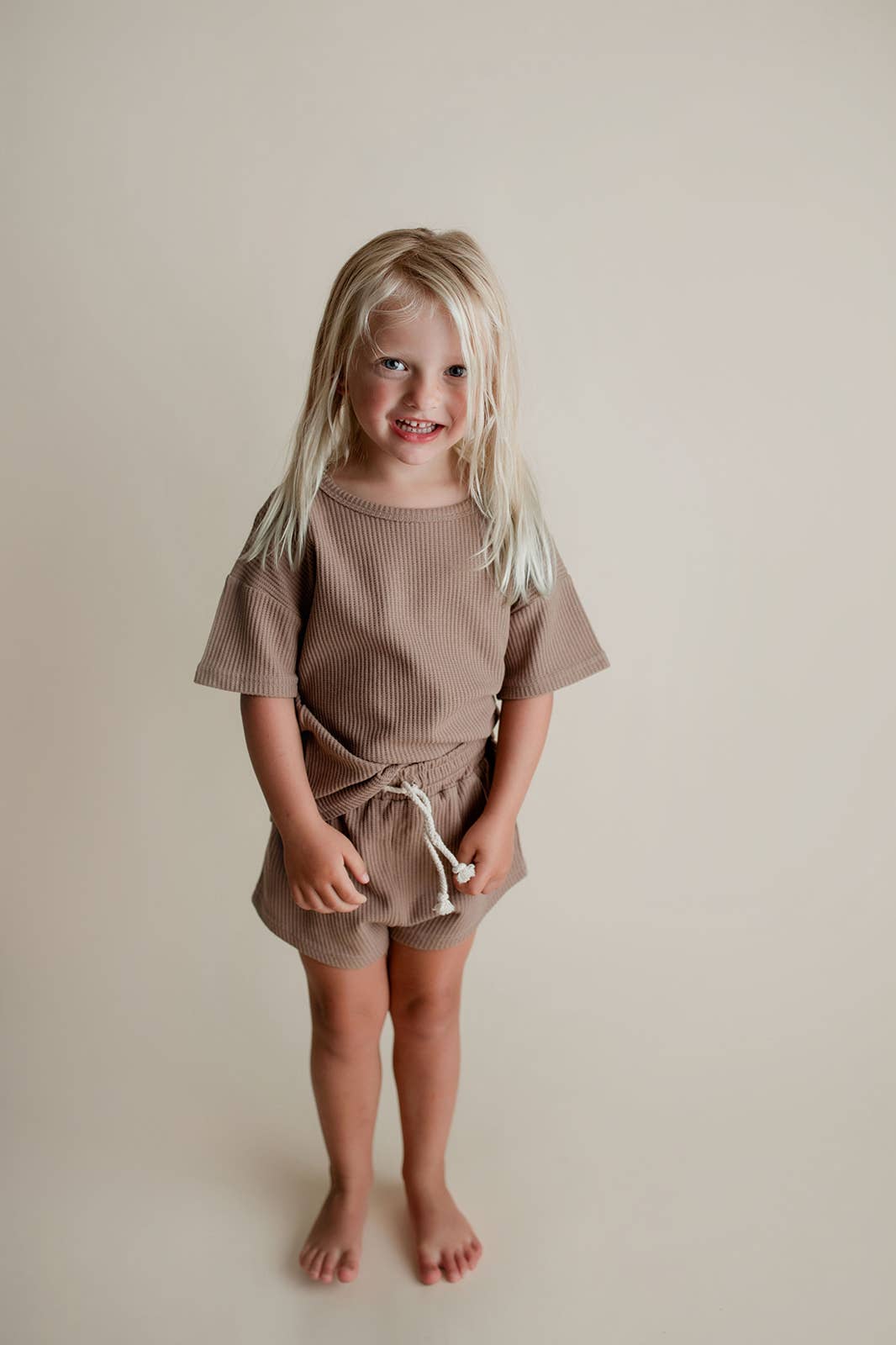 Three Little Tots - Wholesale Top & Short Set - Kids - Cocoa Sands Neutral Summer Waffle Toddler Top & Bottom Set27