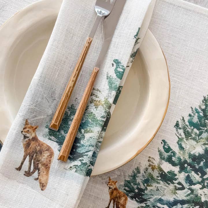 Suisse Maison de Lin - Wholesale Dinner & cloth napkin - Woodland Fox Winter Natural Linen Napkins1
