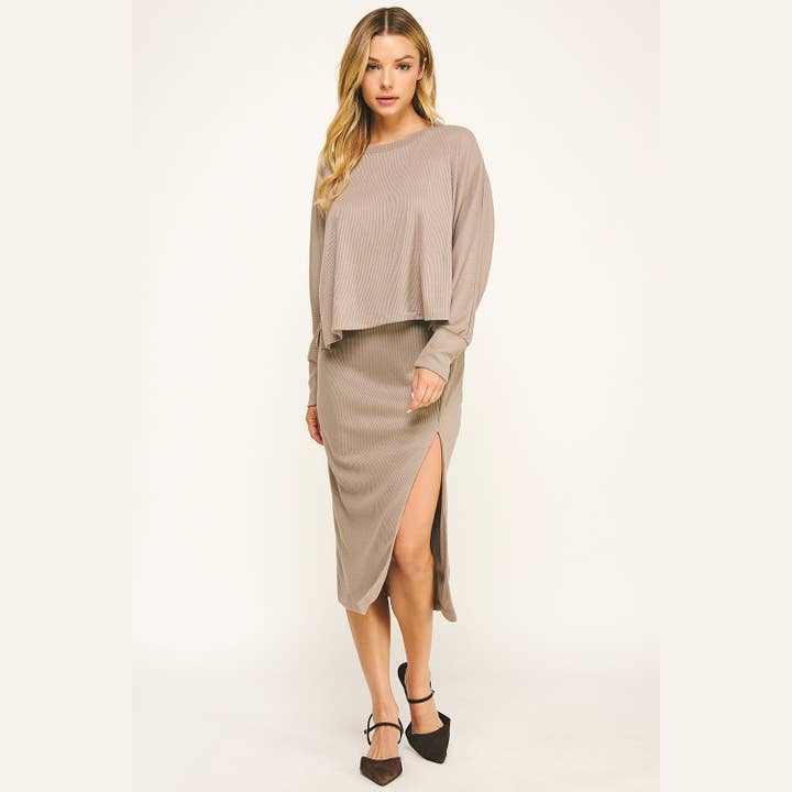 TAUPE ETHEREAL EASE 2-PIECE ENSEMBLE TOP & SKIRT for wholesale on Faire3