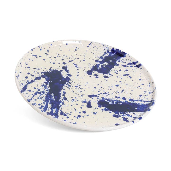 Round Serving Platter Blue Splatter for wholesale by ABS Pottery