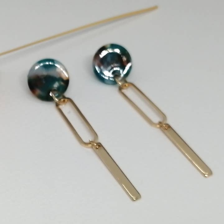 boucles d'oreilles - Resine 15 - ovale - doré/bleu pour la vente par Maison Delclef