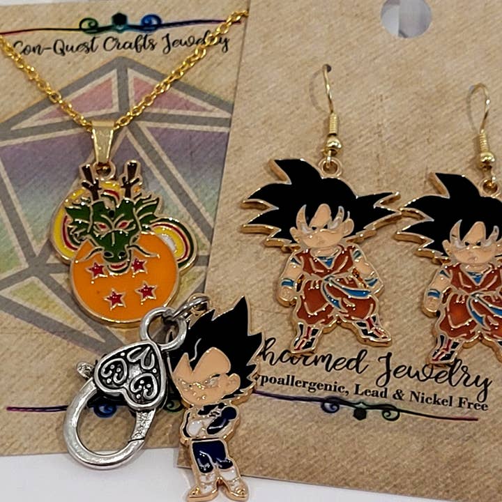 Con-Quest Crafts - Wholesale Jewelry Set - Shounen Anime Inspired Earrings, Necklaces & Zipper Pulls 11