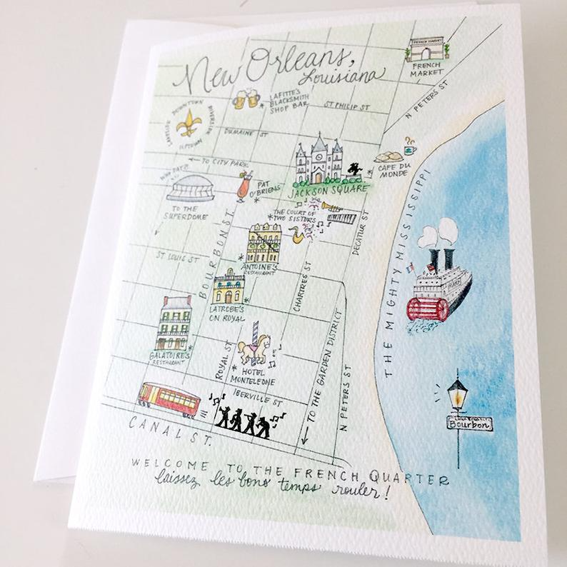 Natty Michelle Paperie - Wholesale Stationery/Notecard Set - New Orleans, Louisiana Map Greeting Card or Notecard Set4