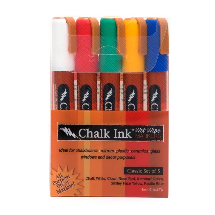 Conjunto clássico de 5 marcadores de lenços umedecidos de 6mm por atacado de Chalk Ink Markers