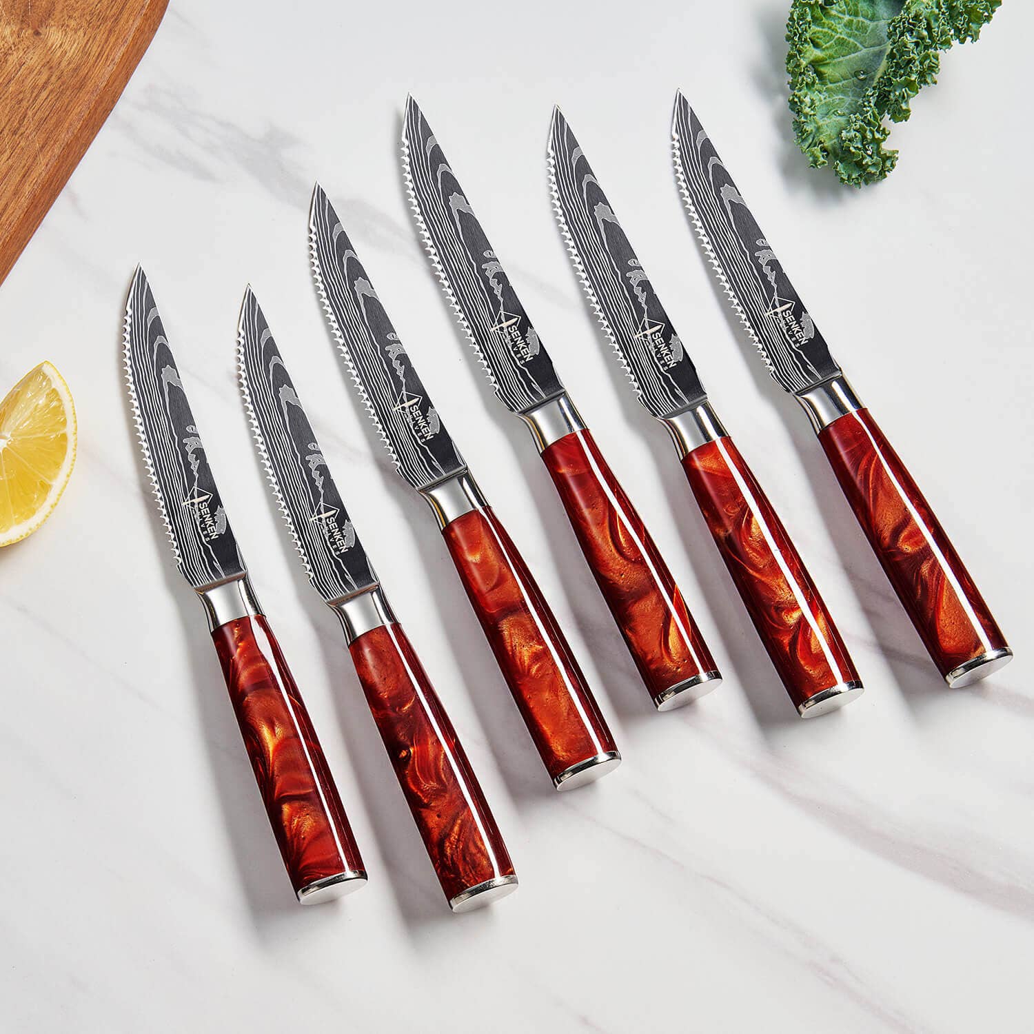 Senken Knives - Wholesale Knife Set - 6-Piece Professional Steak Knife Set - Red Resin Handles1