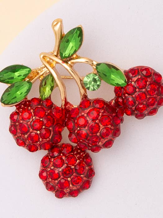 Crystal Rhinestone Pavé Cherry Brooch Pin for wholesale by SP Sophia Collection