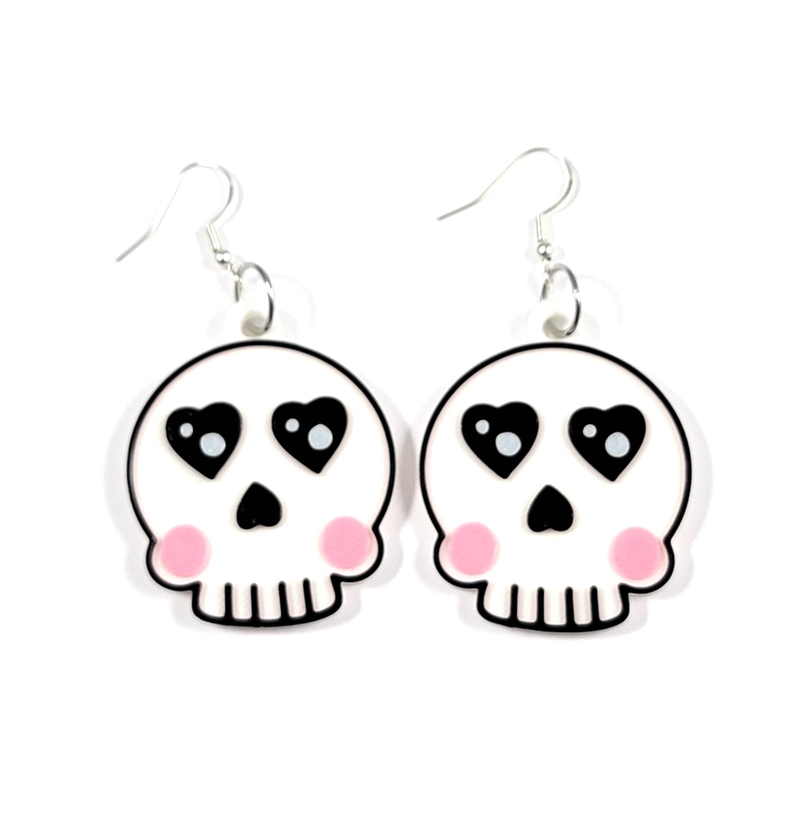 Printy Vibes - Vendita all'ingrosso Orecchini pendenti - Orecchini con teschio a forma di cuore, stampati