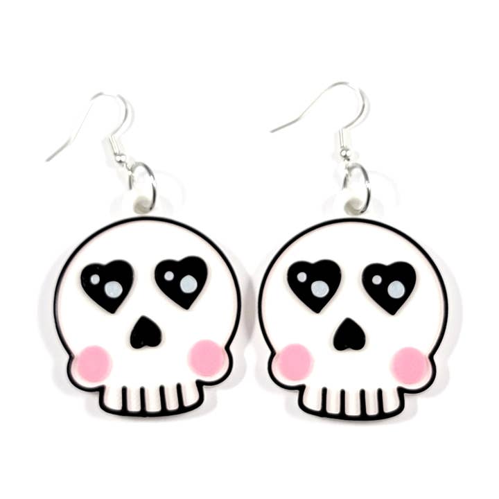 Printy Vibes - Vendita all'ingrosso Orecchini pendenti - Orecchini con teschio a forma di cuore, stampati0