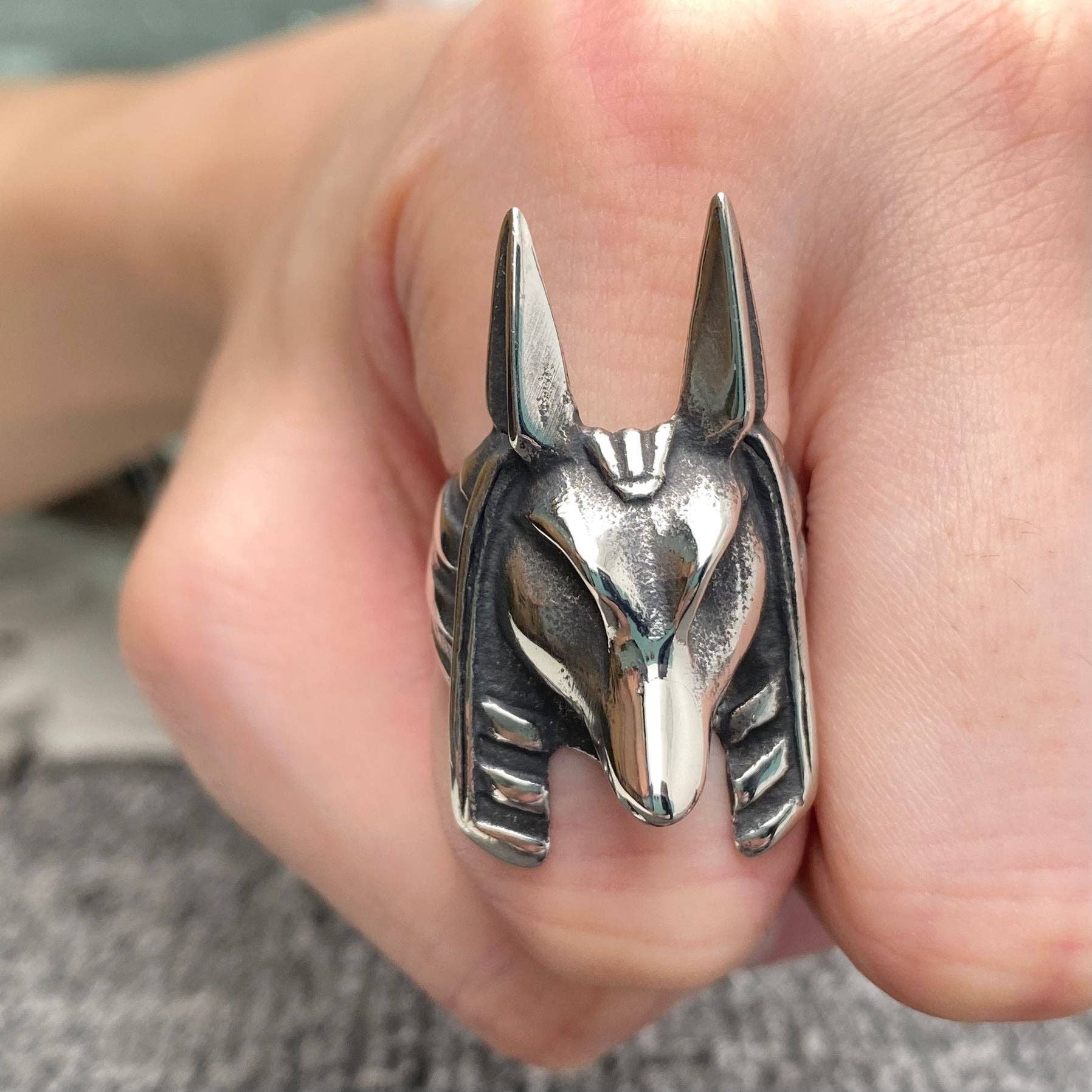 Mio Queena - Wholesale Cocktail/Statement Ring - Stainless Steel Anubis Mask Ring - MJ/MR