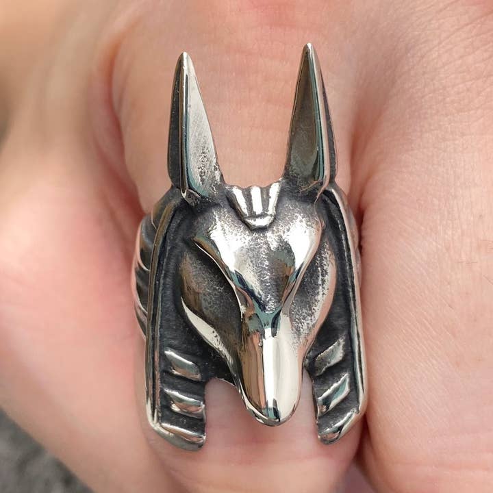 Stainless Steel Anubis Mask Ring - MJ/MR and other Purchase Wholesale anubis. Free Returns & Net 60 Terms on Faire trending on Faire.