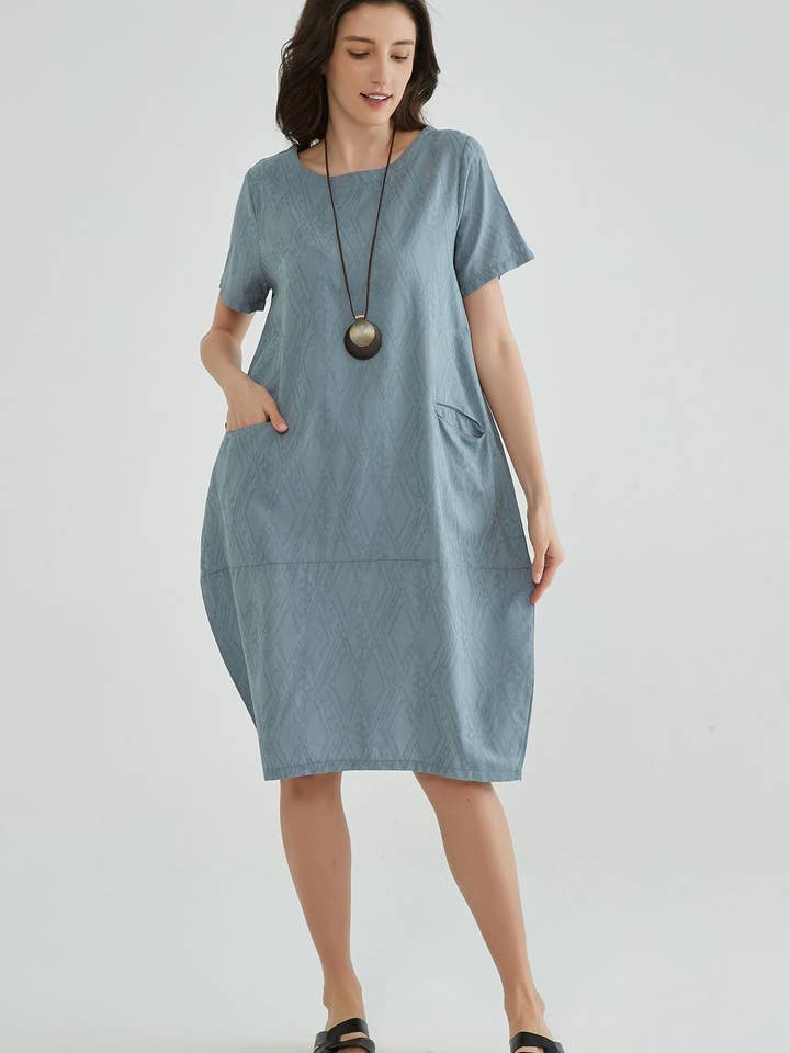 Whisper Mint - Wholesale Dress - Women's - Windy Blue Jaquard Summer Dresses for Mature Ladies