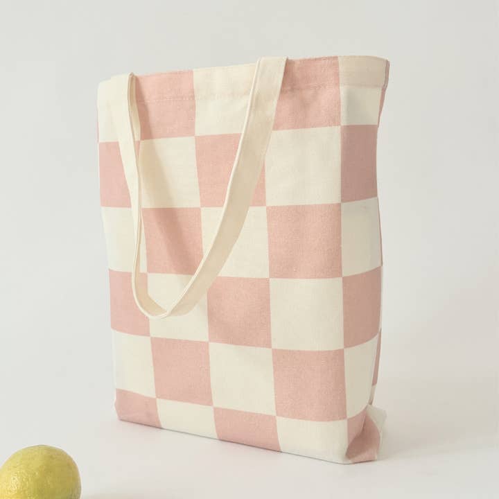 COUTONIC - Wholesale Tote Bag - Women's - Organic Cotton Seashell Pink Checker Tote 2.01