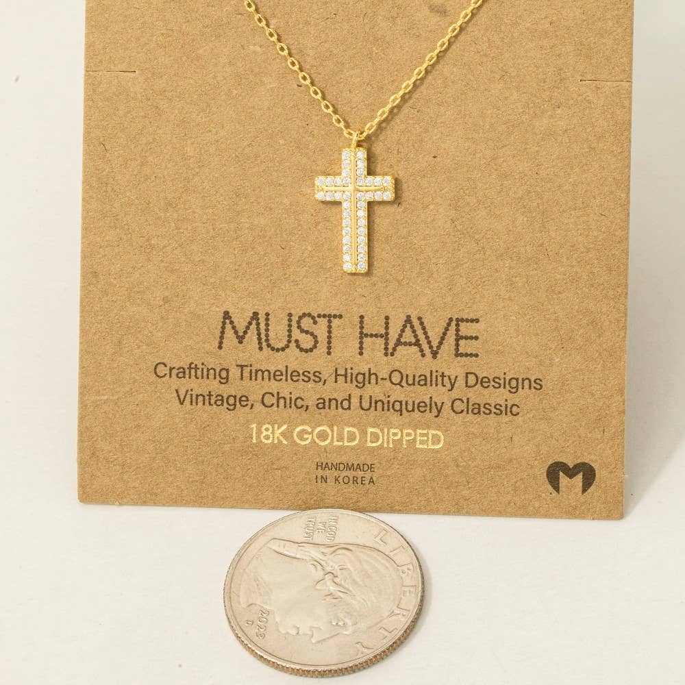 Fame Accessories - Wholesale Pendant/Charm Necklace - Pave Rhinestone Cross Pendant Necklace2