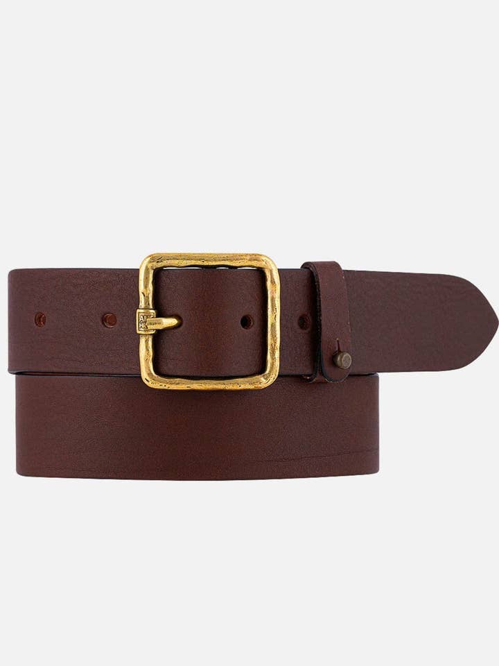 Kaya | Ceinture en cuir robuste vintage carrée à boucle dorée pour femmes pour la vente par Amsterdam Heritage Leather Belts, Bags, Jackets & Apparel