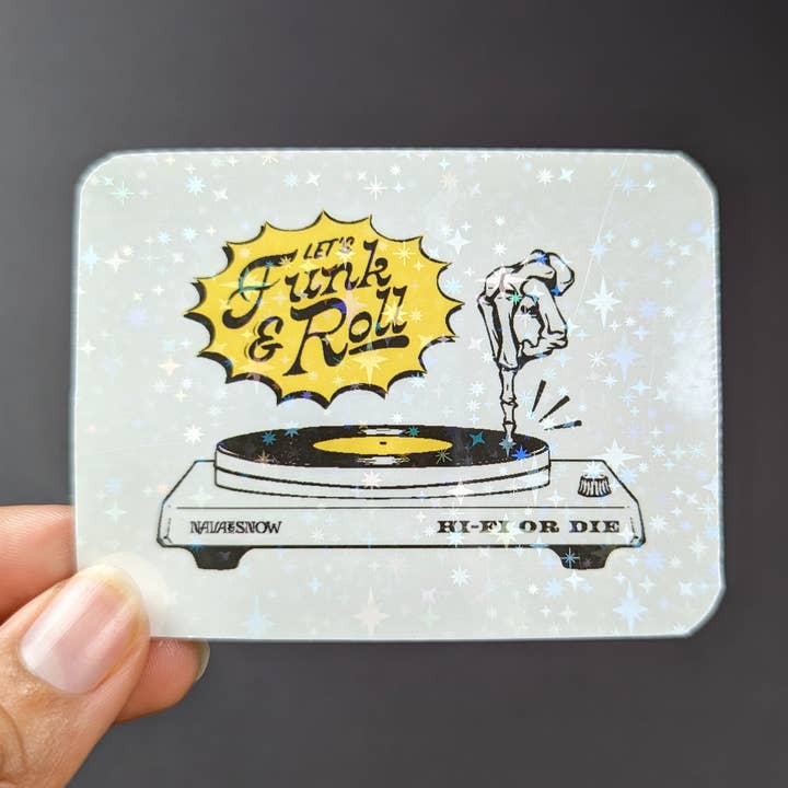 Let's Funk & Roll Holographic Turntable Sticker for wholesale by Nava and Snow
