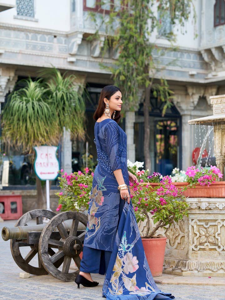 India shopping - Wholesale Top & Pant Set (NOT Loungewear) - Women's - Roman Silk Salwar Suit Foral Print With Beets Handwork | Ready To Wear