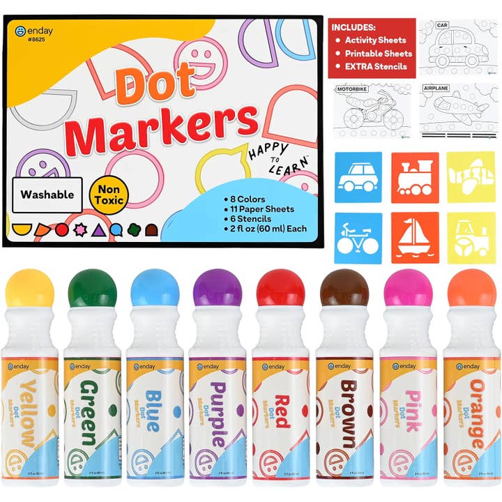 Washable Dot Markers for Toddlers 1-3 - 8 Colors, for wholesale by enday