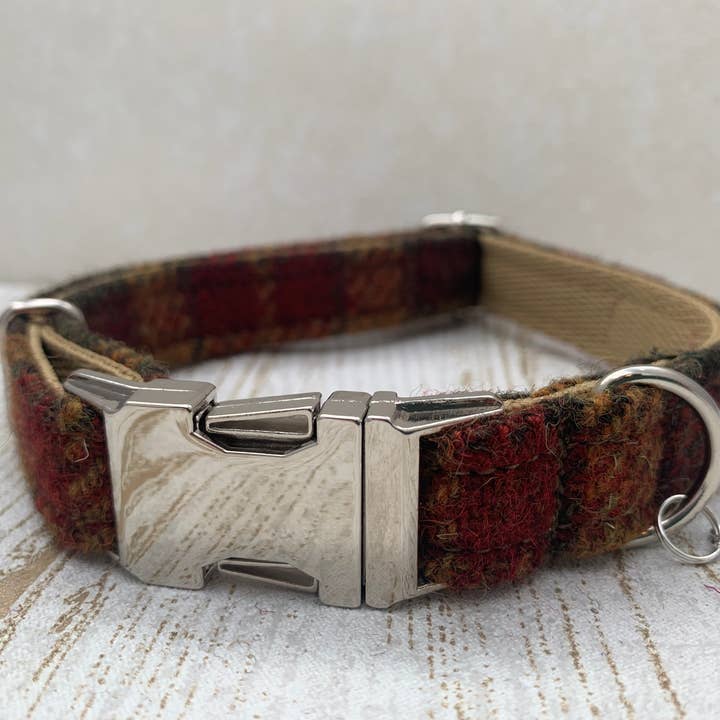 BOWZOS - Wholesale Pet Collar - Dog - (Stornoway) Harris Tweed® Dog Collar - Chestnut & Mustard