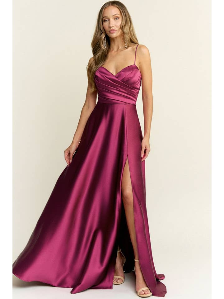 Maniju - Wholesale Gown - Women's - SWEETHEART NECKLINE SATIN MAXI DRESS