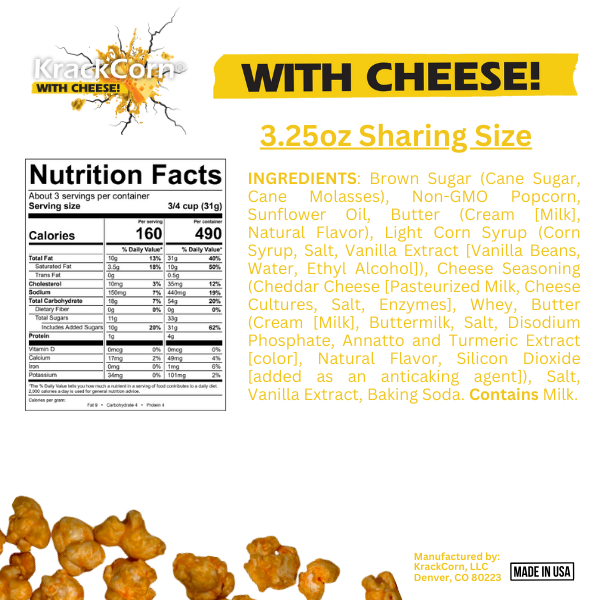 KrackCorn - Wholesale Popcorn - KrackCorn Popcorn with Cheese 3.25oz - 12ct case6