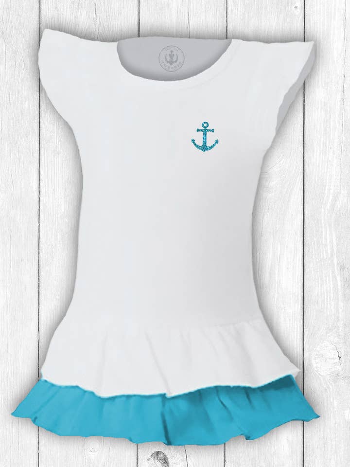 Kindershirt Ida „ANKER GLITTER” — WIT/TURKOOIS voor wholesale door SEEKRAFT