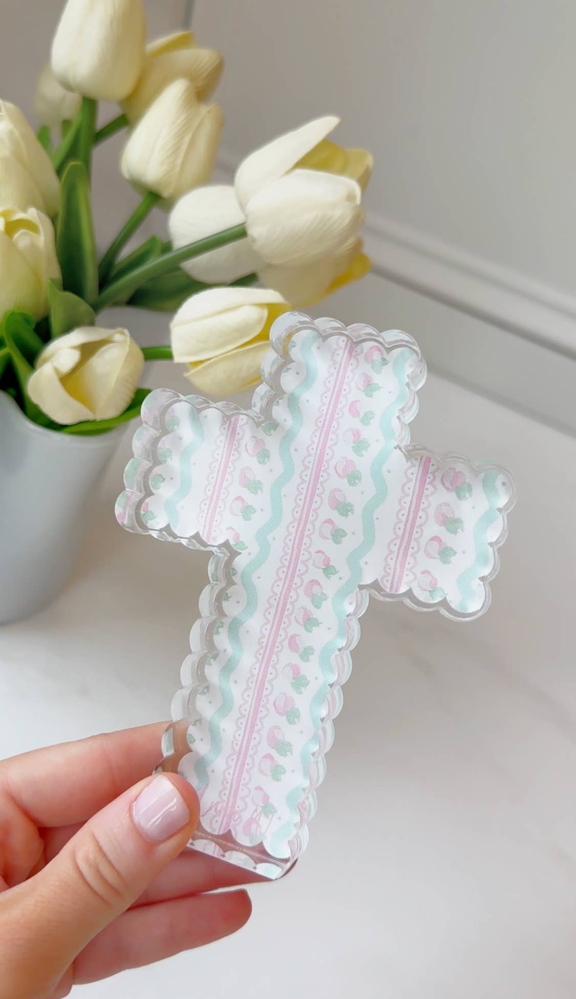 Anna Walding Art - Wholesale Decorative Tabletop Object - Scalloped Acrylic Cross Blocks 3